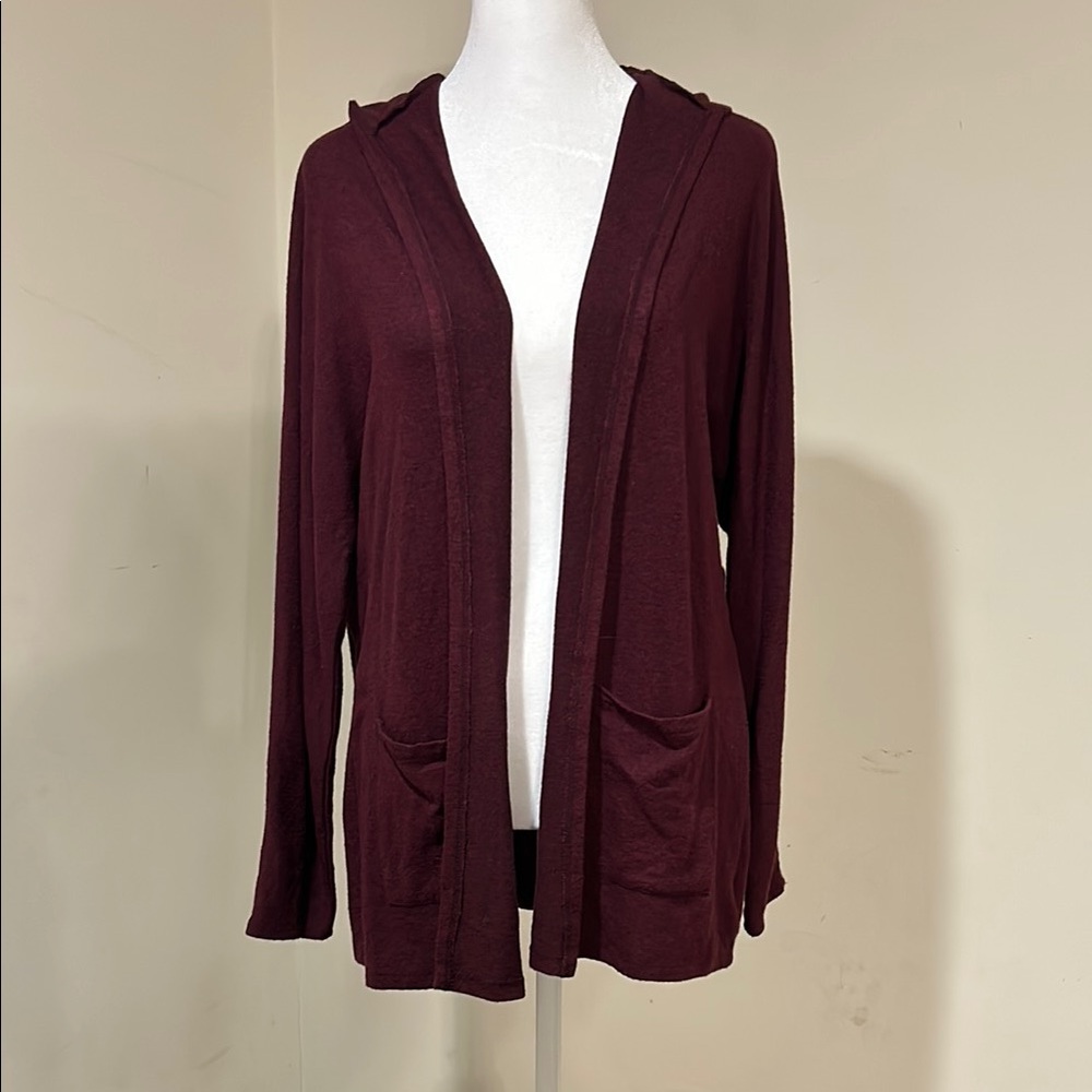 American Eagle Soft & Sexy Women's Burgundy Open Front Hooded Sweater